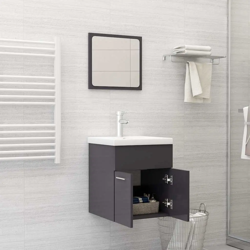 Bathroom Furniture Set Sink Cabinet Basin Mirror Engineered Wood Grey