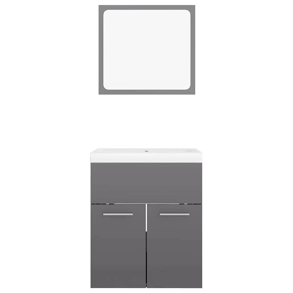 Bathroom Furniture Set Sink Cabinet Basin Mirror Engineered Wood Grey