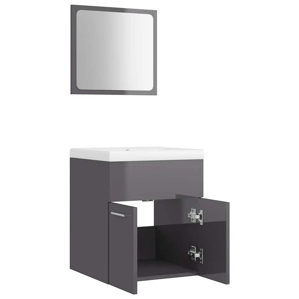 Bathroom Furniture Set Sink Cabinet Basin Mirror Engineered Wood Grey