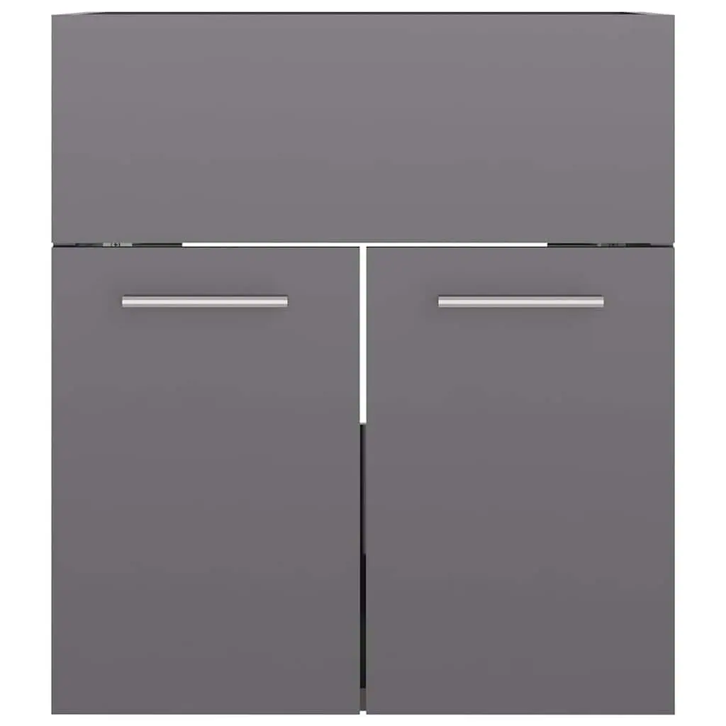 Bathroom Furniture Set Sink Cabinet Basin Mirror Engineered Wood Grey