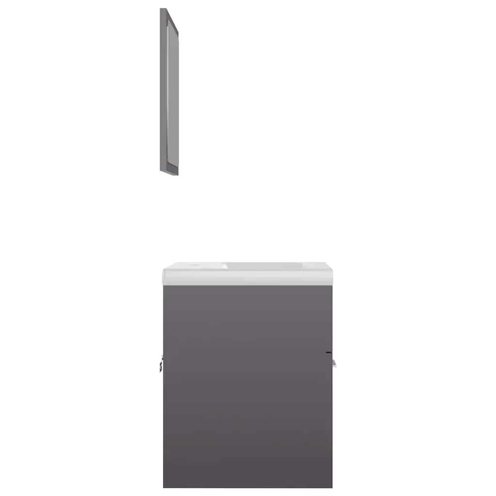 Bathroom Furniture Set Sink Cabinet Basin Mirror Engineered Wood Grey