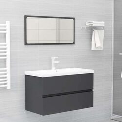Grey Vanity Set with Sink and Storage Drawer