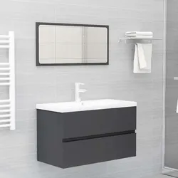 Grey Vanity Set with Sink and Storage Drawer