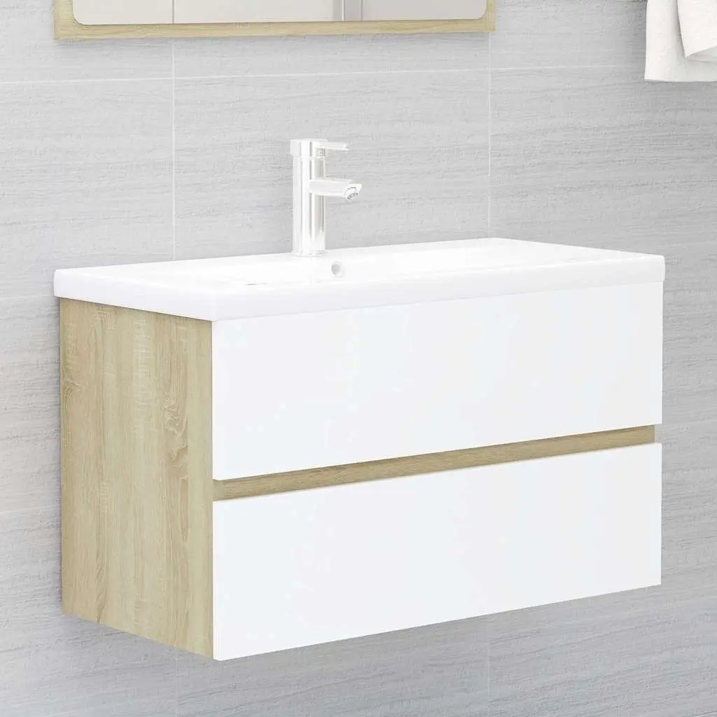 Bathroom Furniture Set Sink Cabinet Ceramic Basin Mirror Beige