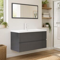 Reliable Grey Bathroom Set with Storage and Mirror
