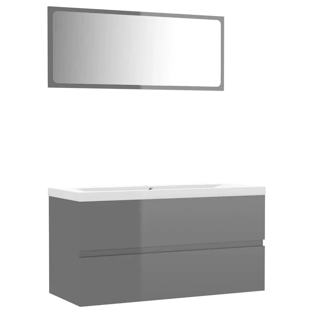 Bathroom Furniture Set Grey Sink Cabinet Basin Mirror 3 Piece