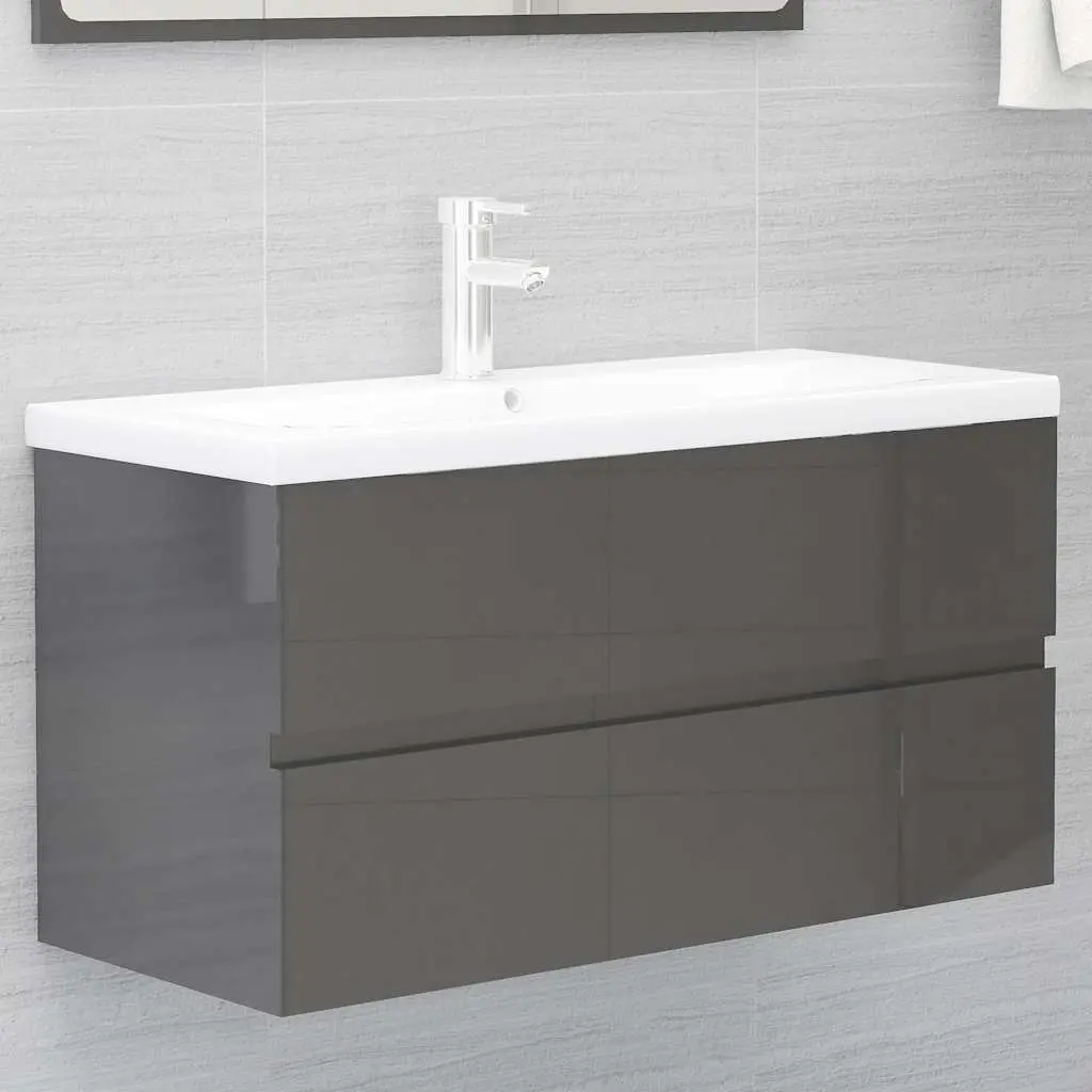 Bathroom Furniture Set Grey Sink Cabinet Basin Mirror 3 Piece