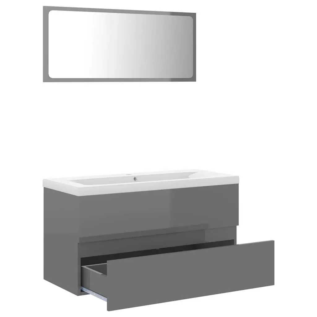 Bathroom Furniture Set Grey Sink Cabinet Basin Mirror 3 Piece