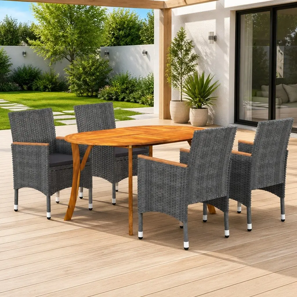 5-Piece Grey Rattan Dining Set for Outdoors