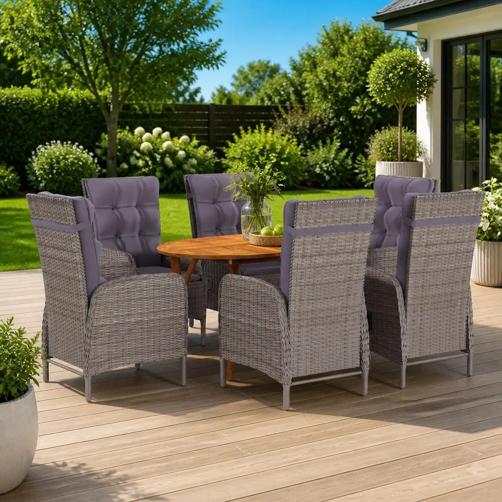 Garden Dining Set 7 Piece Outdoor Table Chairs Grey Weather Resistant