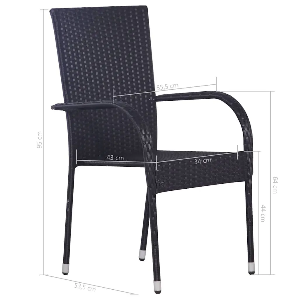 Outdoor Dining Set 5 Piece Black Weather Resistant PE Rattan Acacia Wood Table and Steel Frame Chairs