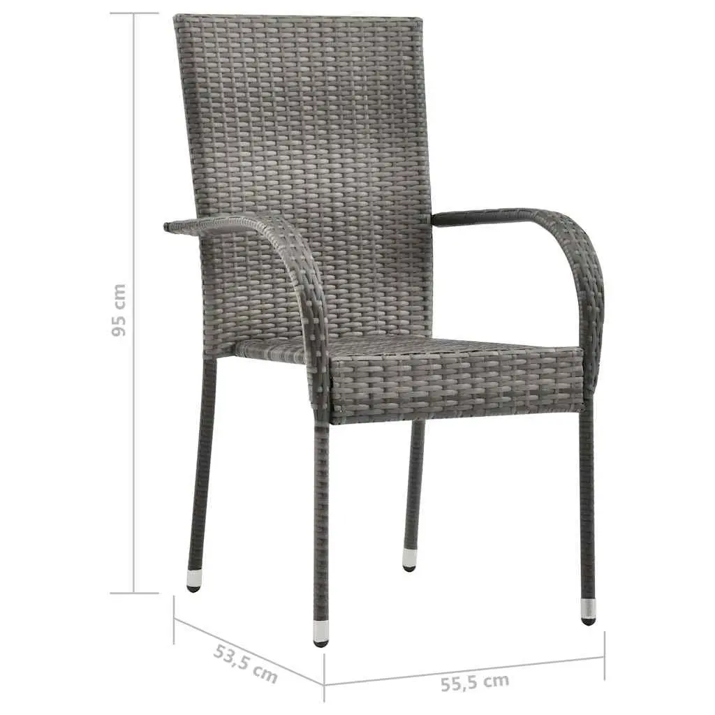 5 Piece Garden Dining Set Grey Acacia Wood Table Rattan Chairs Outdoor Furniture