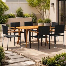 Reliable 7 Piece Outdoor Dining Set with Acacia Wood Table
