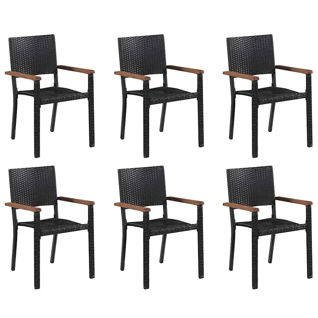 Outdoor Dining Set 7 Piece Black Acacia Wood Table and Weather Resistant PE Rattan Chairs