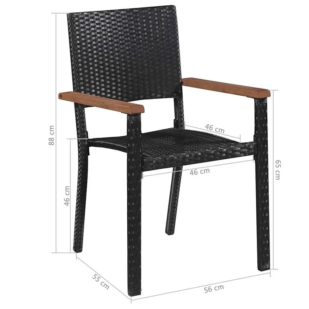 Outdoor Dining Set 7 Piece Black Acacia Wood Table and Weather Resistant PE Rattan Chairs