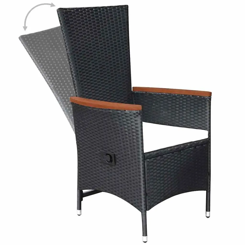 5 Piece Garden Dining Set Acacia Wood Table Rattan Chairs Black