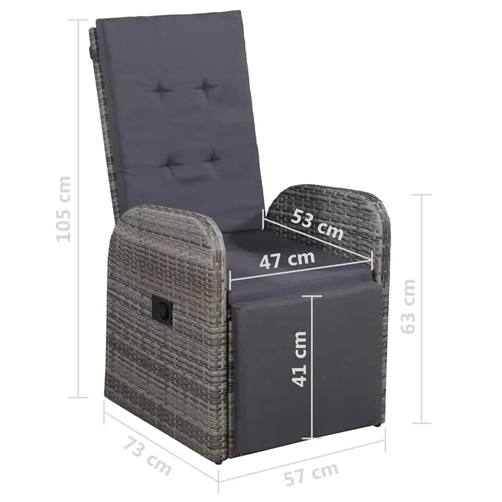 Outdoor Dining Set 7 Pieces Garden Table and Chairs Cushioned Grey Rattan and Acacia Wood Furniture