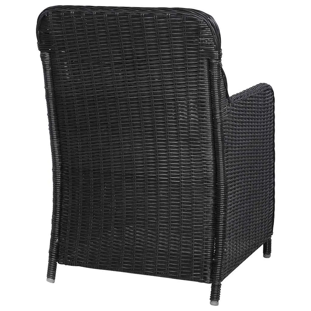 Outdoor Dining Set 5 Piece Black Acacia Wood Table and Chairs with Weather-Resistant Rattan and Cushions