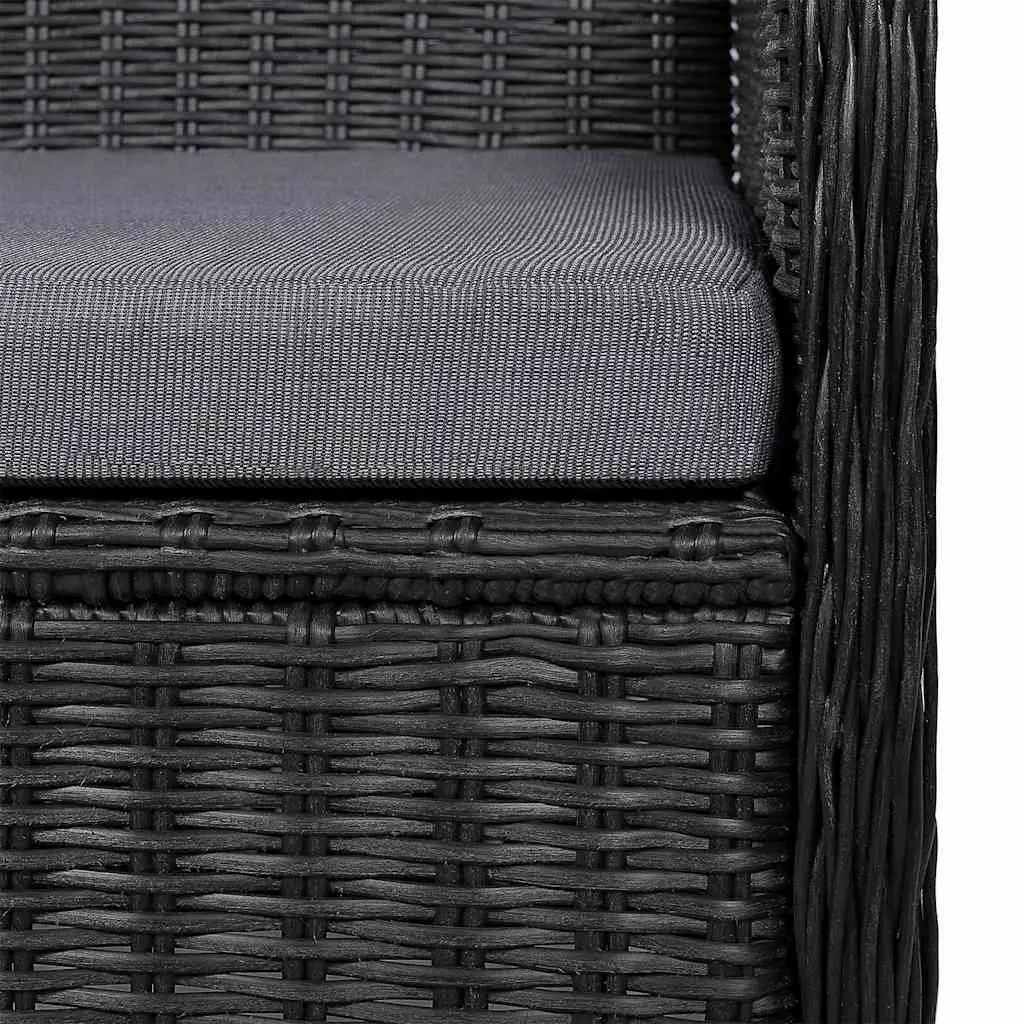 Outdoor Dining Set 5 Piece Black Acacia Wood Table and Chairs with Weather-Resistant Rattan and Cushions
