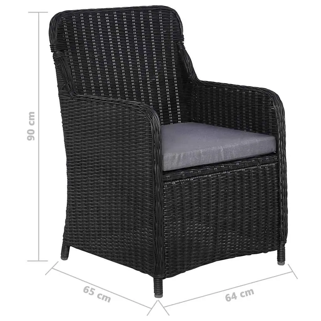 Outdoor Dining Set 5 Piece Black Acacia Wood Table and Chairs with Weather-Resistant Rattan and Cushions