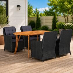 Garden Dining Set 5 Piece Outdoor Table Chairs Black Acacia Wood Rattan