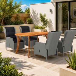 Garden Dining Set 5 Piece Outdoor Table Chairs Grey Acacia Wood PE Rattan