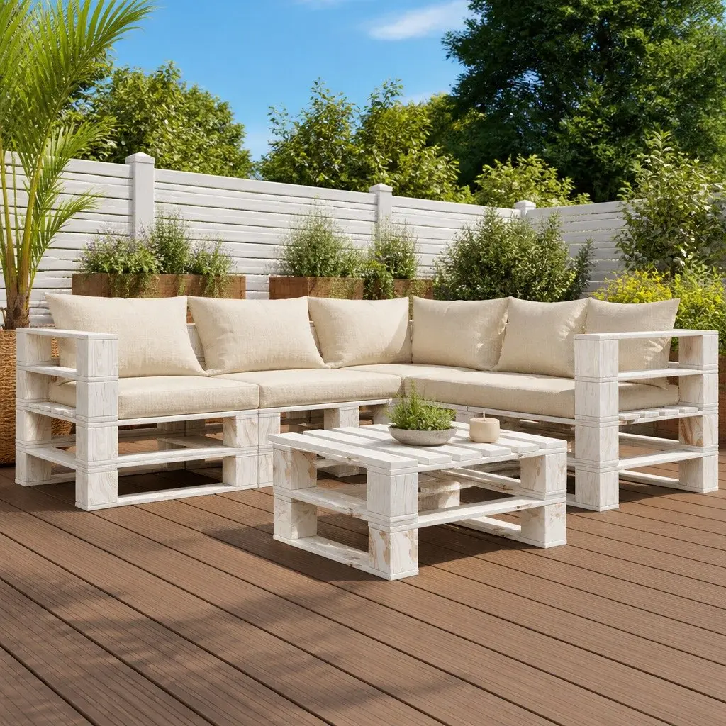 White Outdoor Lounge Set with Coffee Table