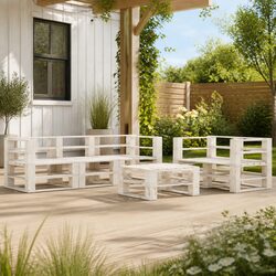 Comfortable 6-Piece White Pallet Lounge Set for Relaxation
