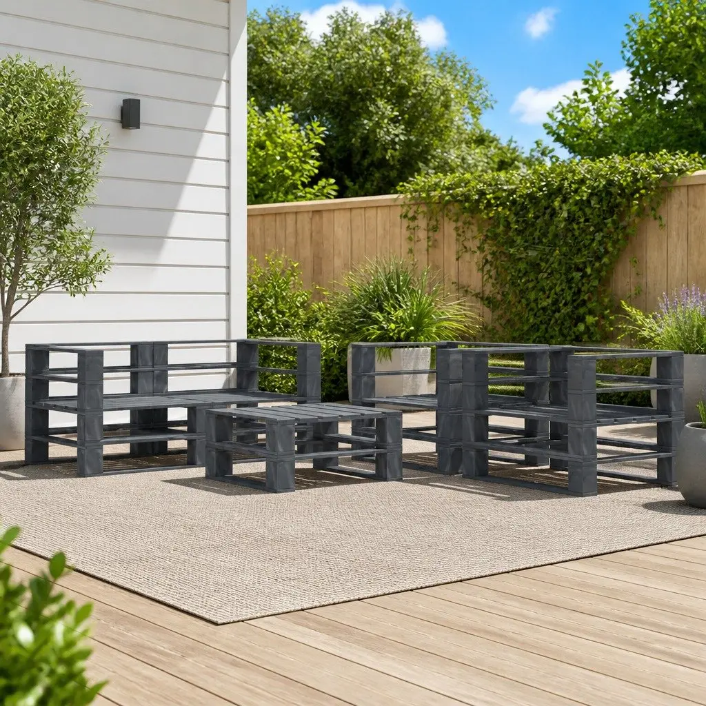 5 Piece Garden Pallet Lounge Set Outdoor Furniture Patio Sofa Coffee Table Grey