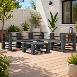 Garden Pallet Lounge Set 6 Piece Outdoor Furniture Grey Wooden Sofa Coffee Table