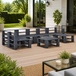Reliable 8 Piece Grey Wooden Lounge Set for Outdoors