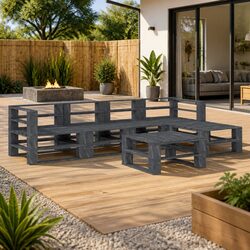 Warm and Durable 6 Piece Grey Wooden Lounge Set