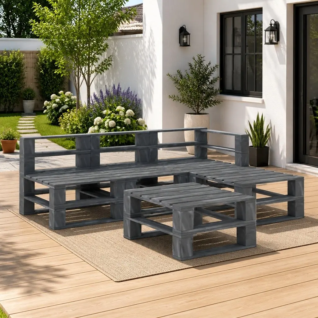 Garden Pallet Lounge Set 5 Piece Outdoor Furniture Grey Wood Patio Sofa Coffee