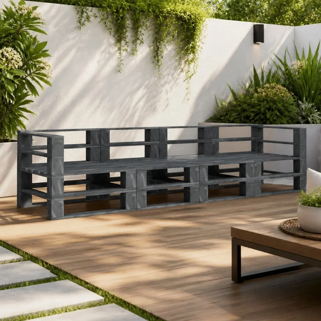 Garden Pallet Sofa 4-Seater Grey Wood Outdoor Patio Lounge Couch