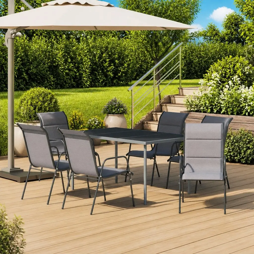 Outdoor Dining Set 7 Piece Steel Frame Chairs Table Anthracite