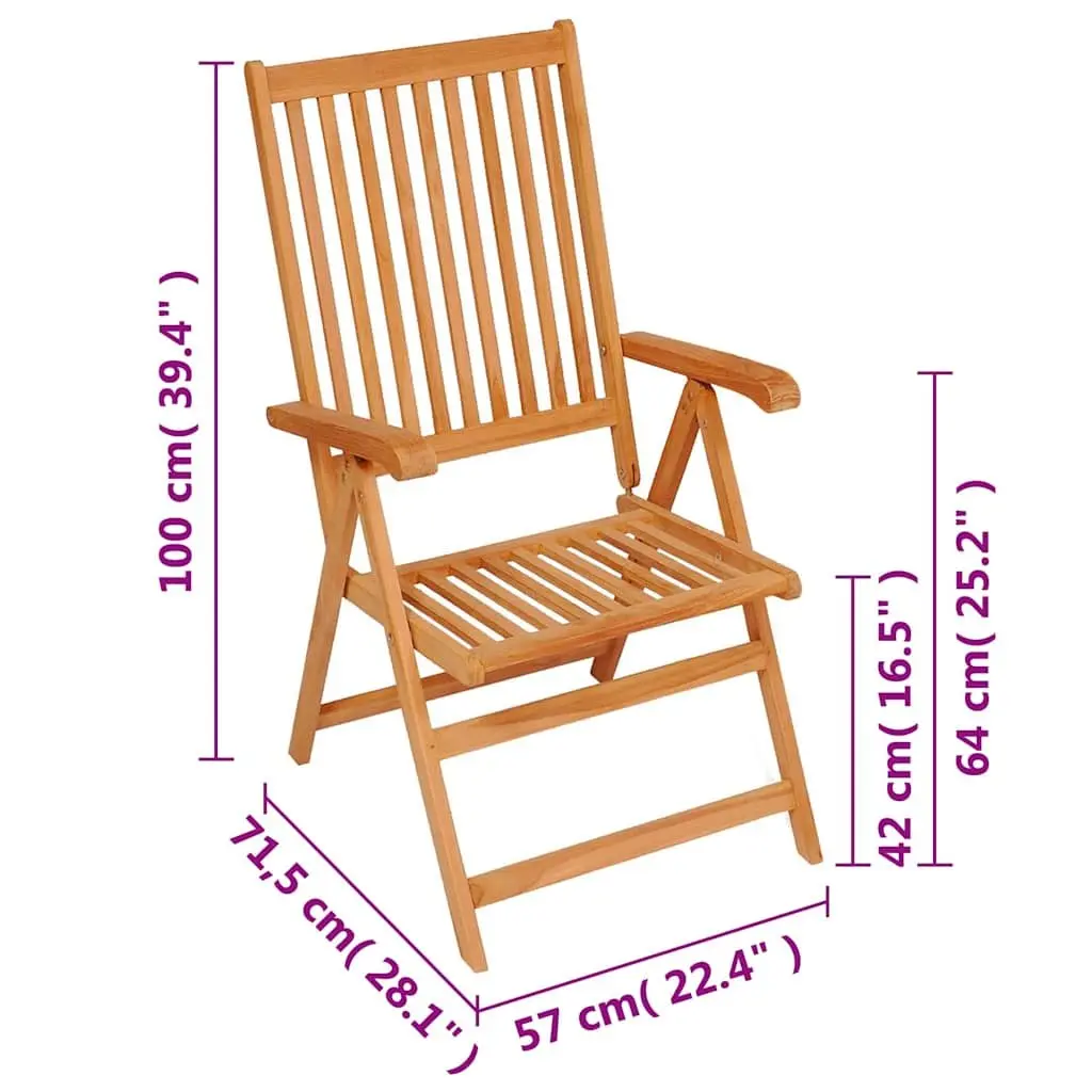 8 Piece Folding Wooden Armchairs Outdoor Garden Reclining Chairs Brown Adjustable Backrest