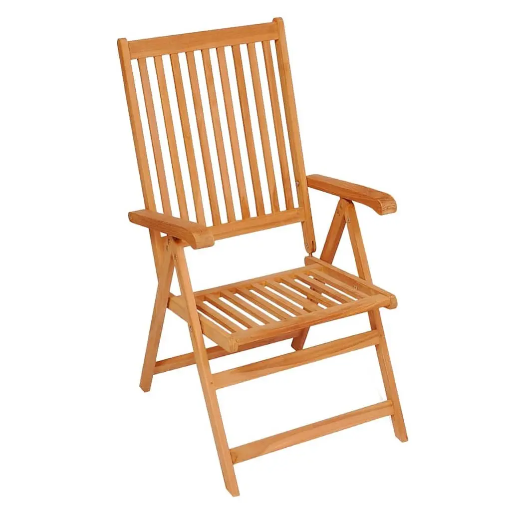 Reclining Garden Chairs 8 Piece Teak Wood Grey Cushions