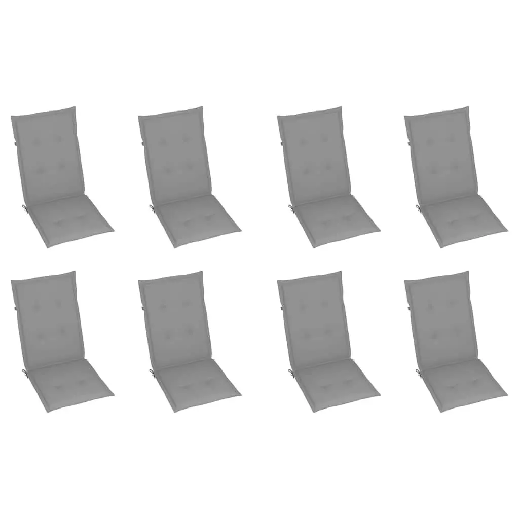 Reclining Garden Chairs 8 Piece Teak Wood Grey Cushions