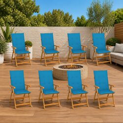 Reclining Garden Chairs with Cushions - Teak Wood, Set of 8