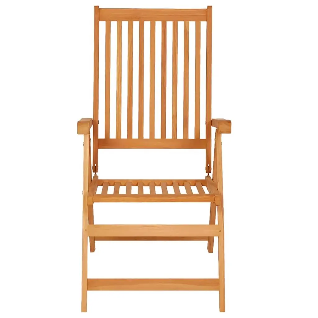 Reclining Garden Chairs Set 8 Pieces Teak Wood Outdoor Seating Black Cushions
