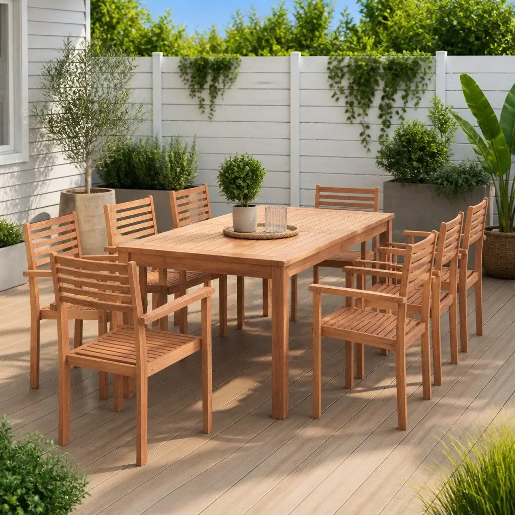 8 Pcs Stackable Outdoor Chairs in Teak Wood