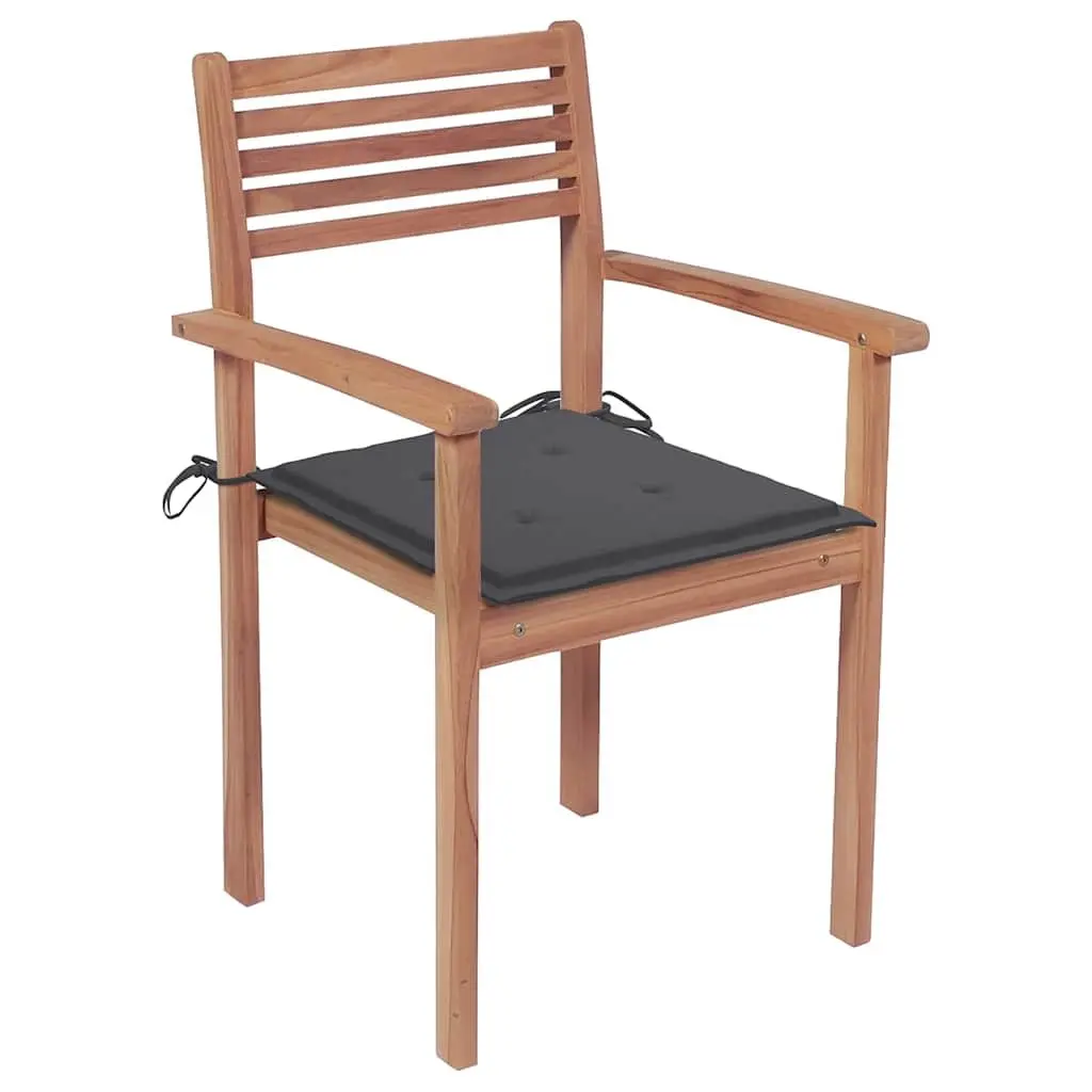 Stackable Outdoor Dining Chairs 8 Piece Set Teak Wood with Cushions Anthracite