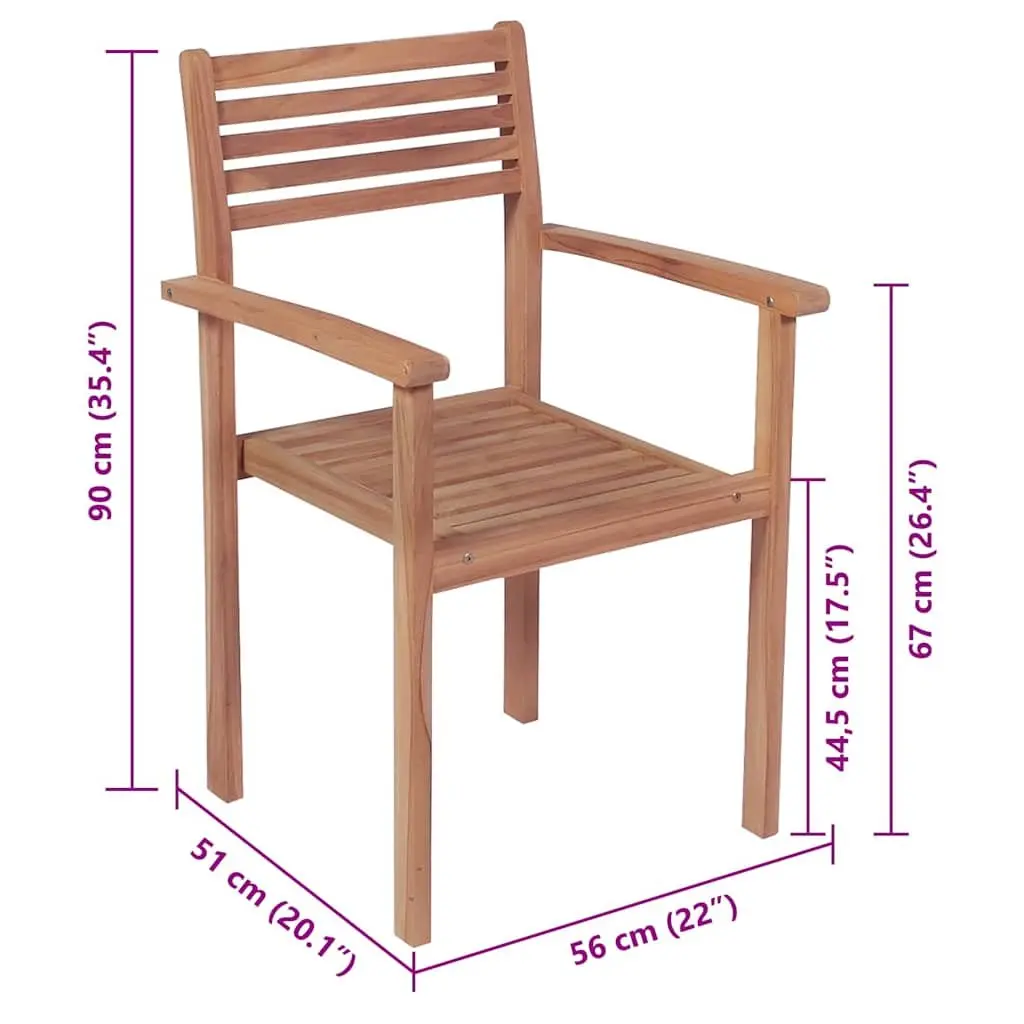 Stackable Outdoor Dining Chairs 8 Piece Set Teak Wood with Cushions Anthracite