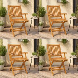 Outdoor Folding Garden Chairs Set 4 pcs Teak Wood Brown Dining Seating
