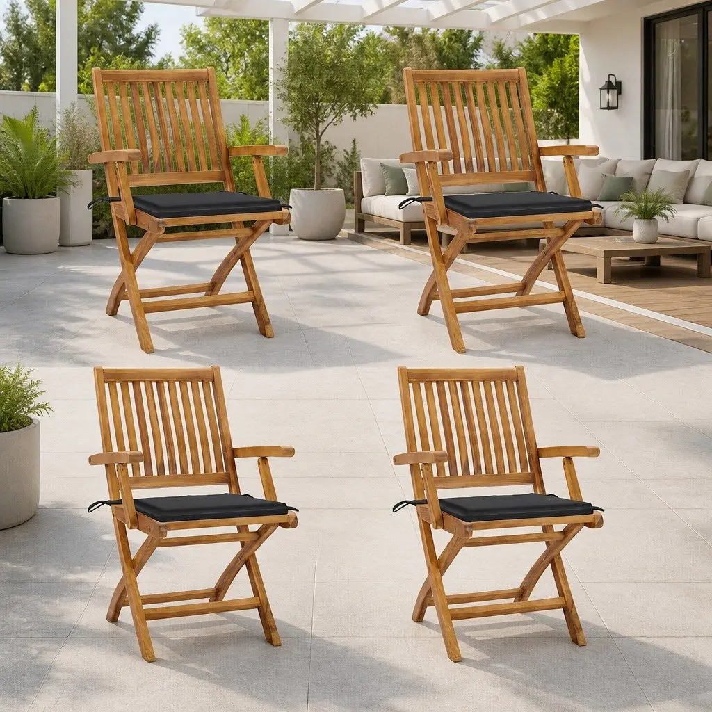 Folding Garden Chairs Outdoor Seating 4 Piece Teak Wood Anthracite