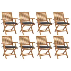 Reliable 8-Piece Teak Wood Folding Chairs with Cushions