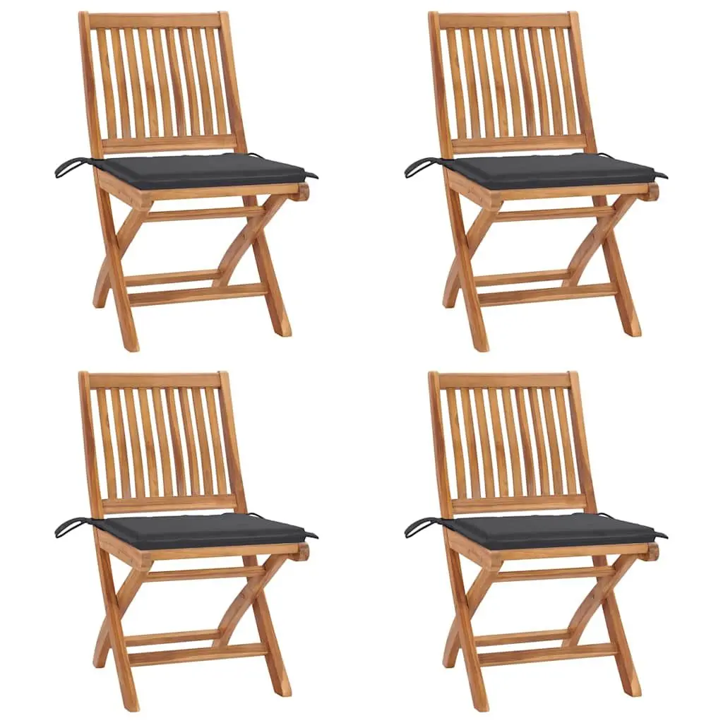 Folding Garden Chairs Outdoor Seating Set 4 pcs Teak Wood Anthracite