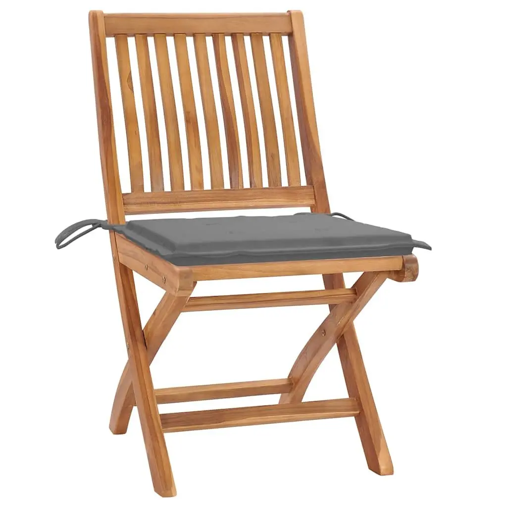 Outdoor Folding Garden Chairs Set 6 Pieces Teak Wood Grey