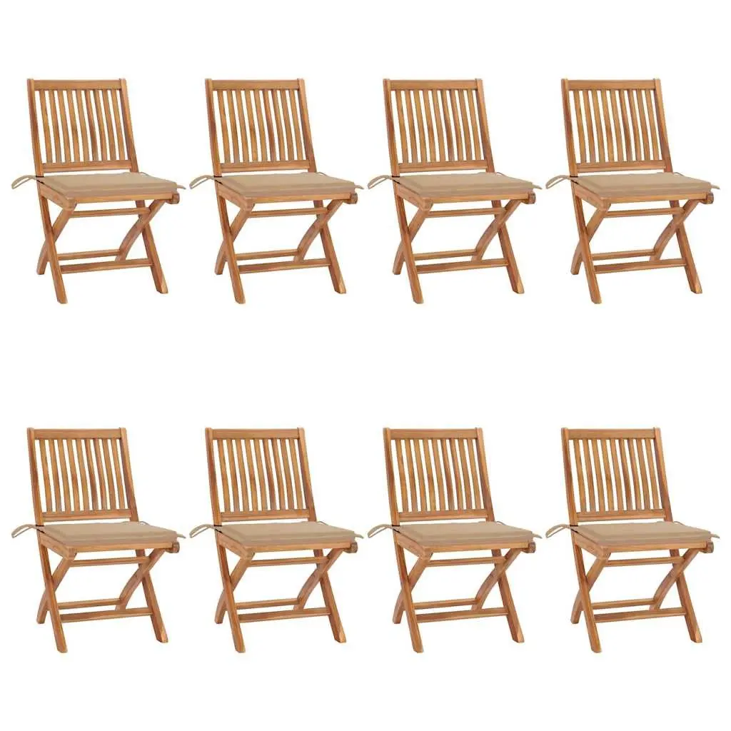 Folding Garden Chairs Set 8 Pieces Outdoor Seating Teak Wood Beige