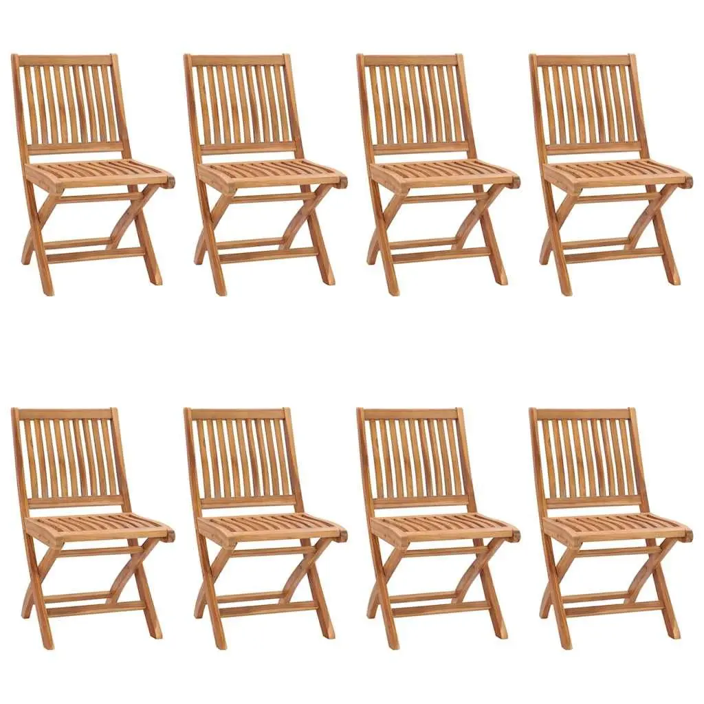 Folding Garden Chairs Set 8 Pieces Outdoor Seating Teak Wood Beige
